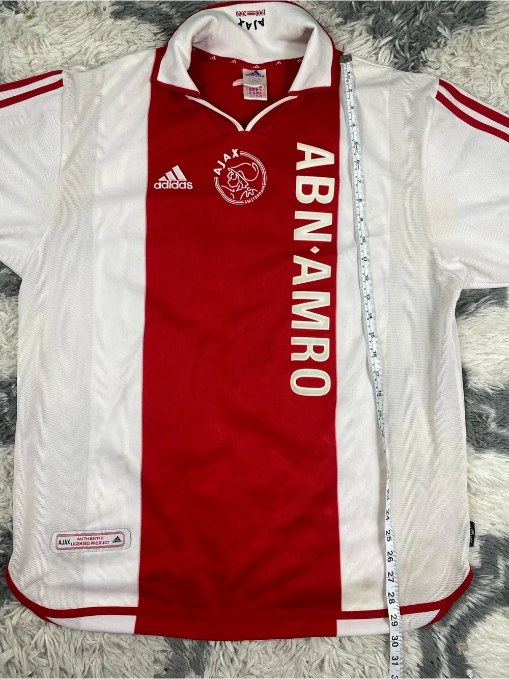 Adidas Ajax 2000-2001 Amsterdam Home Jersey White Red, Size XL Multiple Stains